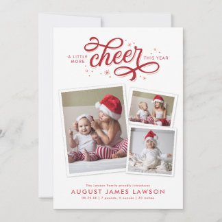 More Cheer Christmas Birth Announcement Holiday