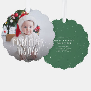 More cheer fun cute green first Christmas photo Ornament Card