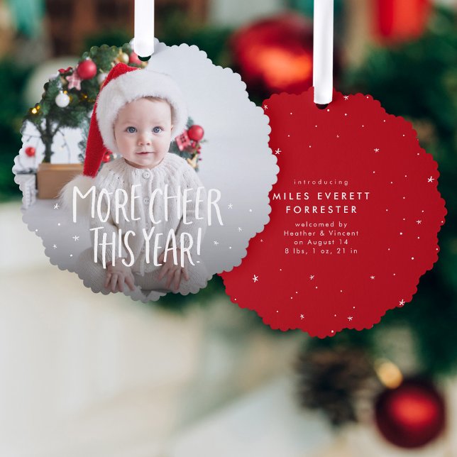 More cheer fun cute red first Christmas photo Ornament Card (Creator Uploaded)