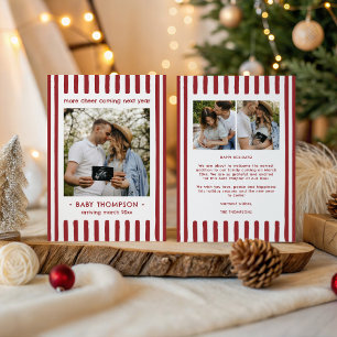 More Cheer Next Year Holiday Pregnancy Red Stripes Card