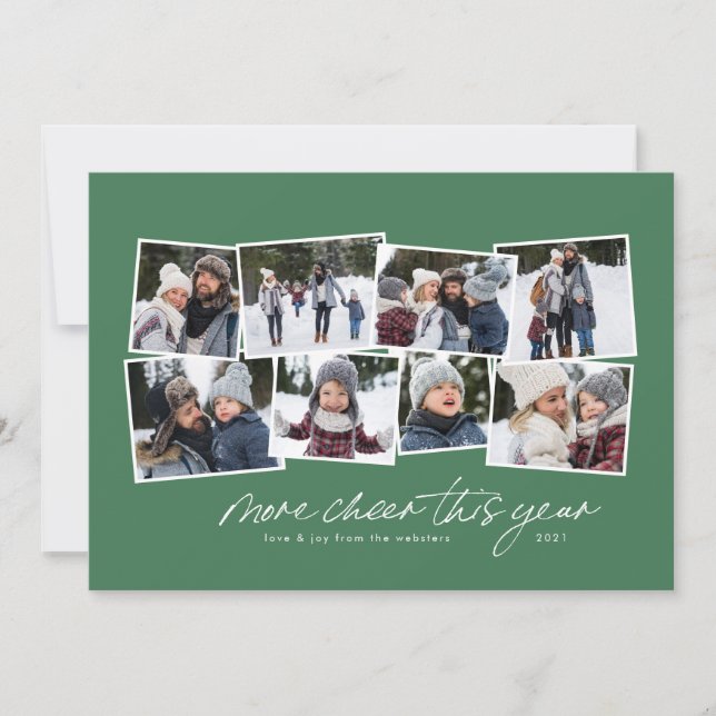 More cheer this year 8-photo collage green holiday card (Front)