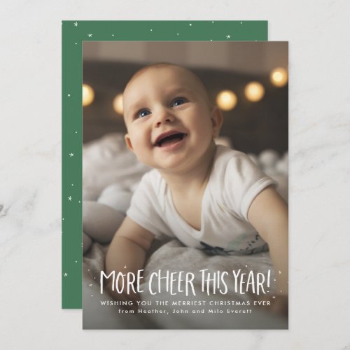 More cheer this year cute green photo Christmas Holiday Card