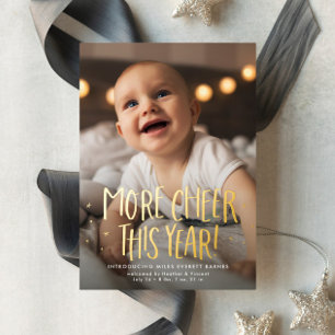 More cheer this year cute two photo red Christmas Foil Holiday Card