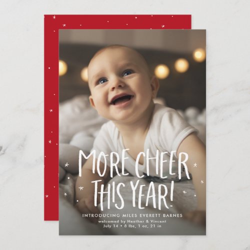 More cheer this year cute two photo red Christmas Holiday Card