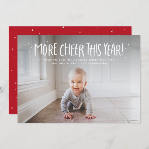 More cheer this year fun cute one photo Christmas Holiday Card