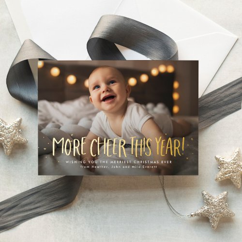 More cheer this year fun one photo Christmas Foil Holiday Card