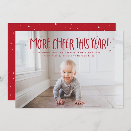 More cheer this year fun one photo red Christmas Holiday Card
