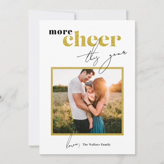 More Cheer This Year Glitter Framed Photo Holiday Card (Front)