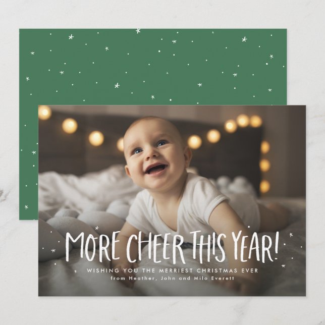 More cheer this year green one photo Christmas Holiday Card (Front/Back)