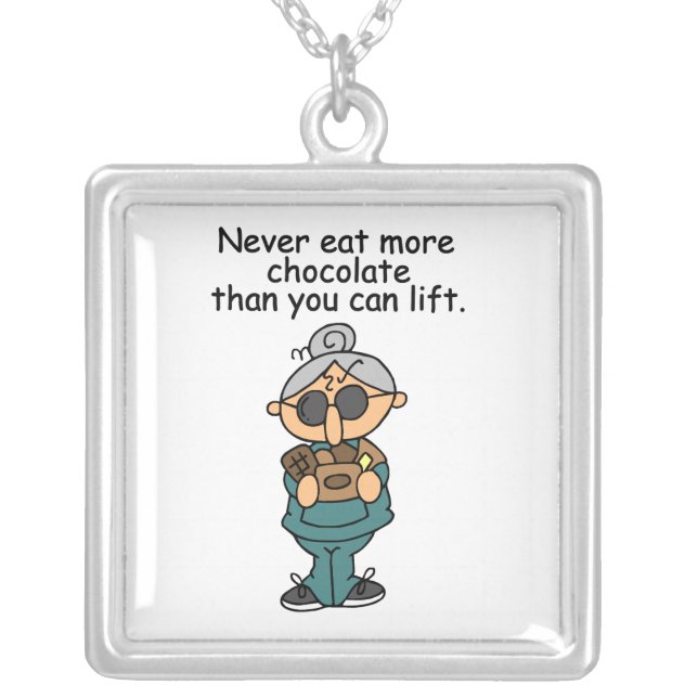 More Chocolate Humor Silver Plated Necklace (Front)