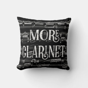 More Clarinet Chalkboard - Black White Music Throw Pillow