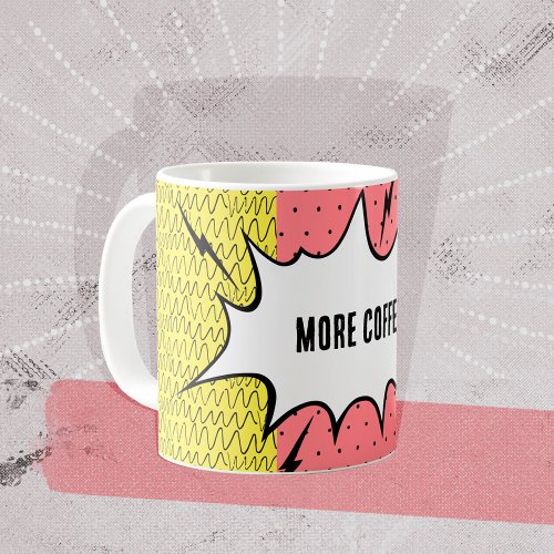More Coffee Comic Art Doodle Yellow Pink Pattern  Coffee Mug