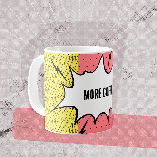 More Coffee! Comic Art Doodle Yellow Pink Pattern  Coffee Mug (More Coffee! Comic Art Doodle Yellow Pink Pattern Coffee Mug ©Susanne Sachers - Sunny Mind Design)