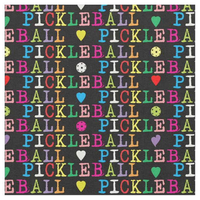 More colourful pickleball with hearts black fabric (Close Up)