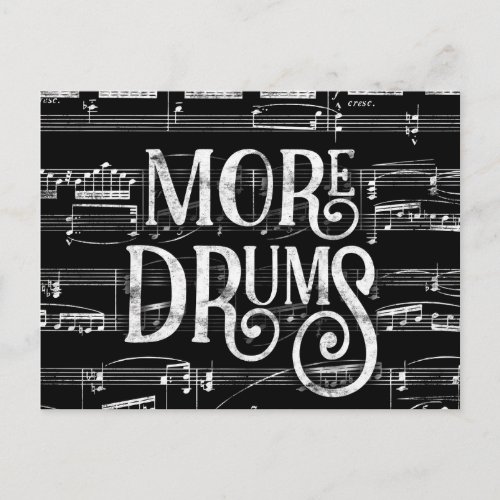 More Drums Chalkboard _ Black White Music Postcard