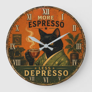 More Espresso Less Depresso Cat Large Clock