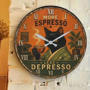 More Espresso Less Depresso Cat Large Clock
