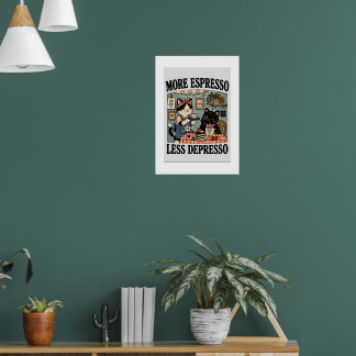 More Espresso Less Depresso Cat Wall Art Print 
