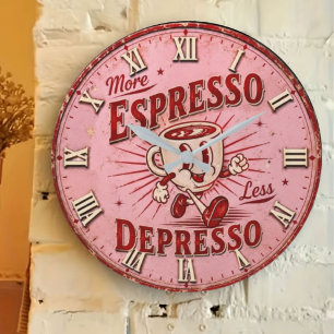 More Espresso Less Depresso Large Clock