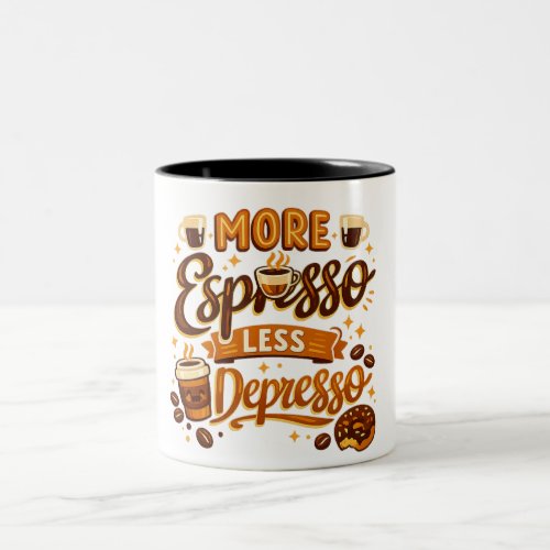 More Espresso Less Depresso Two-Tone Coffee Mug