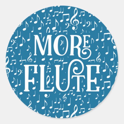 More Flute _ Blue White Music Classic Round Sticker