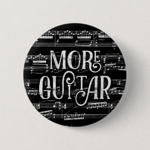 More Guitar Chalkboard - Black White Music Button