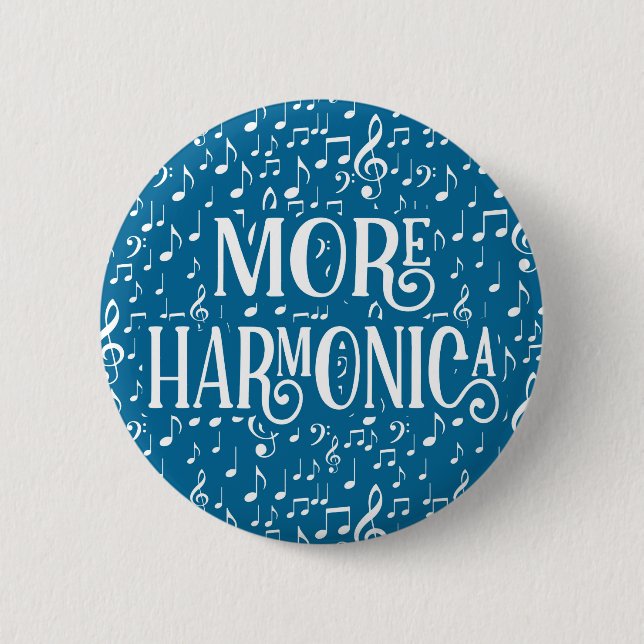 More Harmonica - Blue White Music Button (Front)