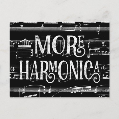 More Harmonica Chalkboard _ Black White Music Postcard
