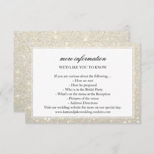 More Info Wedding Card - White Gold Glit Fab Frame (Front/Back)