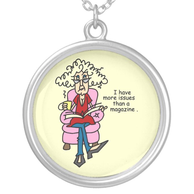 More Issues Than a Magazine Humor Silver Plated Necklace (Front)