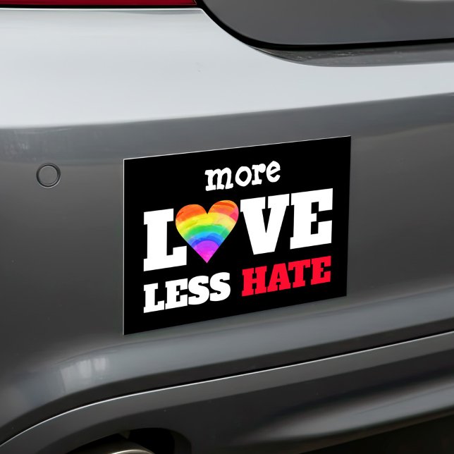 More Love Less Hate Bold Heart Rainbow on Black  Car Magnet (Creator Uploaded)