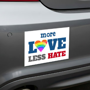 More Love Less Hate Bold Rainbow Heart on White Car Magnet