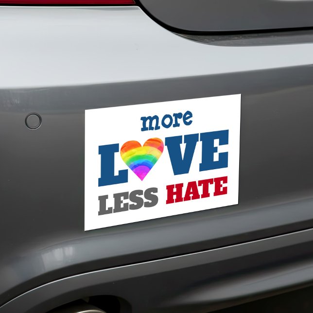 More Love Less Hate Bold Rainbow Heart on White  Car Magnet (Creator Uploaded)
