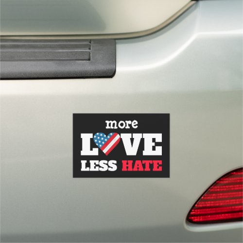 More Love Less Hate Rustic USA Flag Heart on Black Car Magnet