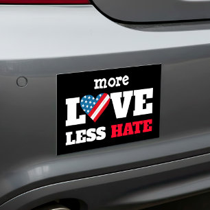 More Love Less Hate Rustic USA Flag Heart on Black Car Magnet