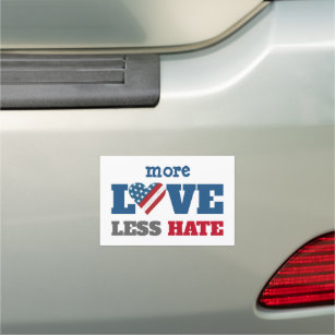 "More Love Less Hate" Rustic USA Flag Heart, White Car Magnet