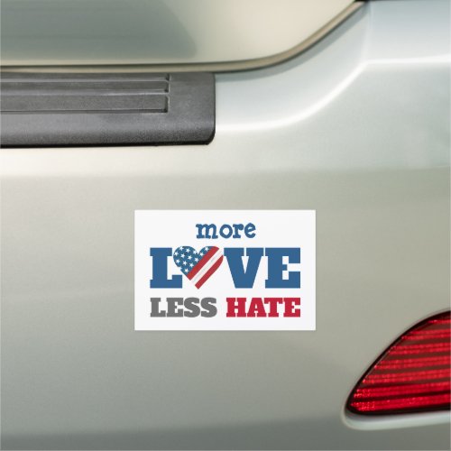More Love Less Hate Rustic USA Flag Heart White Car Magnet