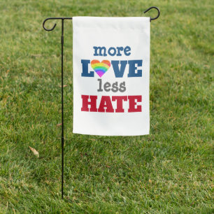 More Love Less Hate White Modern Rainbow Heart Garden Flag