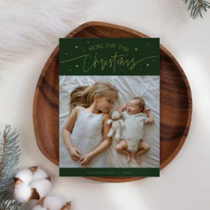 More Love This Christmas Green Photo Birth Announcement