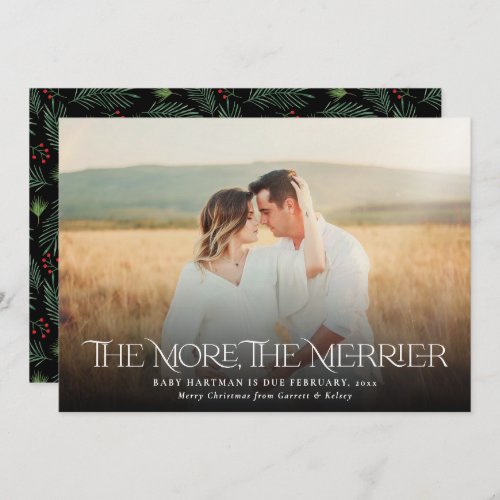 More Merrier Announce Pregnancy Christmas Photo Holiday Card