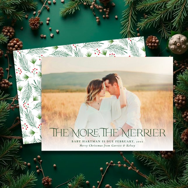 More Merrier Announce Pregnancy Christmas Photo Holiday Card (Creator Uploaded)
