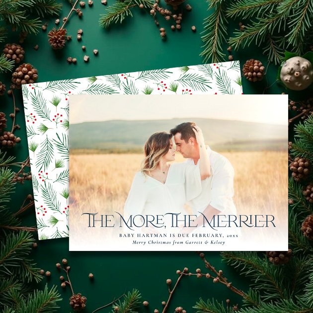 Pregnancy christmas card - Pink Dramatic personalized gifts for you More merrier announce pregnancy christmas photo holiday card