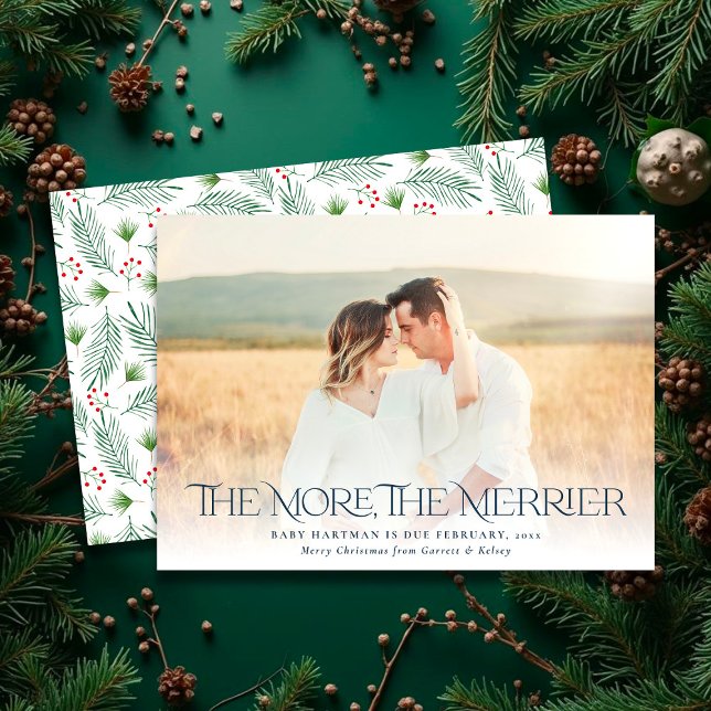 More Merrier Announce Pregnancy Christmas Photo  Holiday Card (Creator Uploaded)