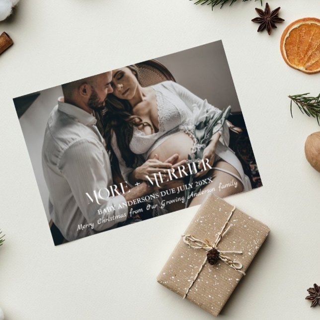 More + Merrier Christmas Pregnancy Holiday Photo Invitation (Creator Uploaded)