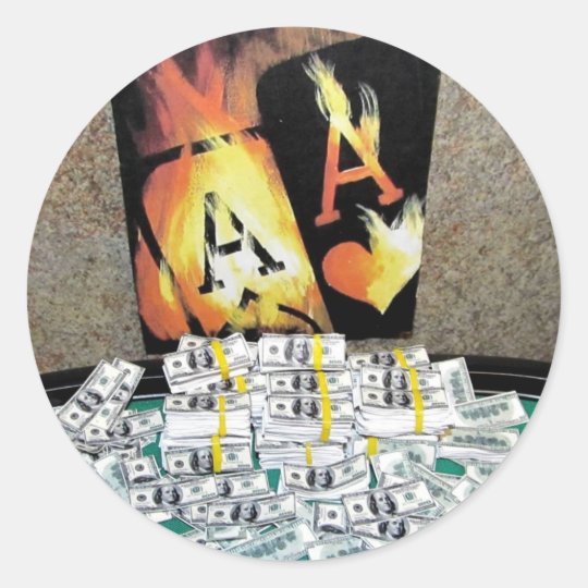 MORE MONEY POKER FLAMING ACES LAS VEGAS by Teo Classic Round Sticker
