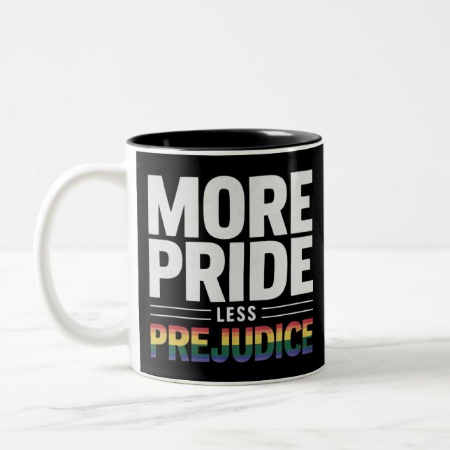 More Pride Less Prejudice Lgbt Gay Pride Month Two-Tone Coffee Mug (Left)