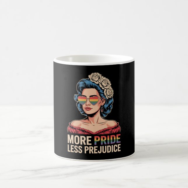 More Pride Less Prejudice LGBTQ Pride Ally Rainbow Coffee Mug (Center)