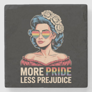 More Pride Less Prejudice LGBTQ Pride Ally Rainbow Stone Coaster