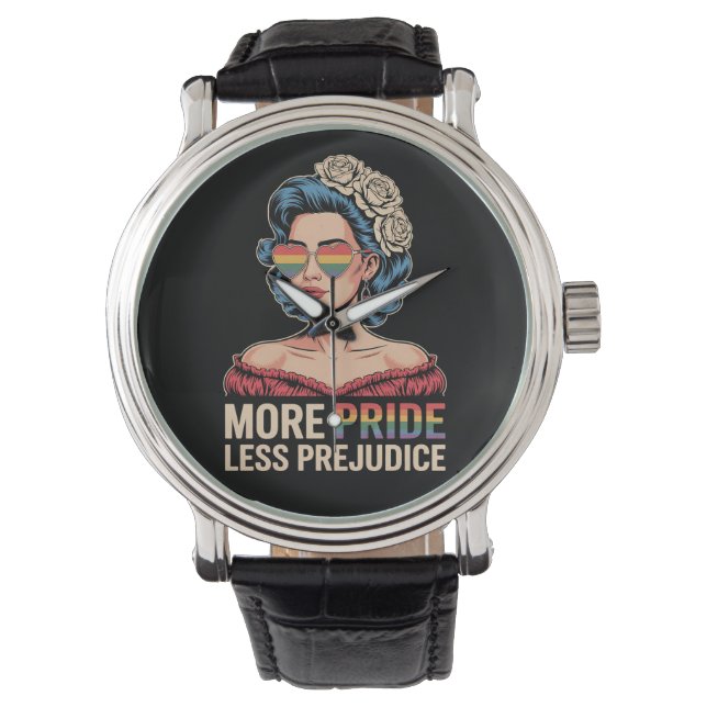 More Pride Less Prejudice LGBTQ Pride Ally Rainbow Watch (Front)
