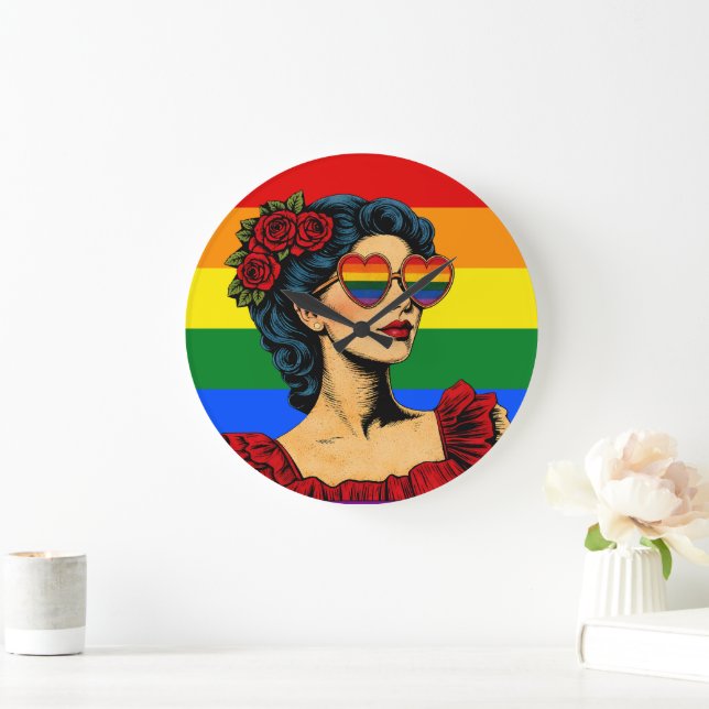 More Pride Less Prejudice Pride Month LGBTQ Large Clock (Home)